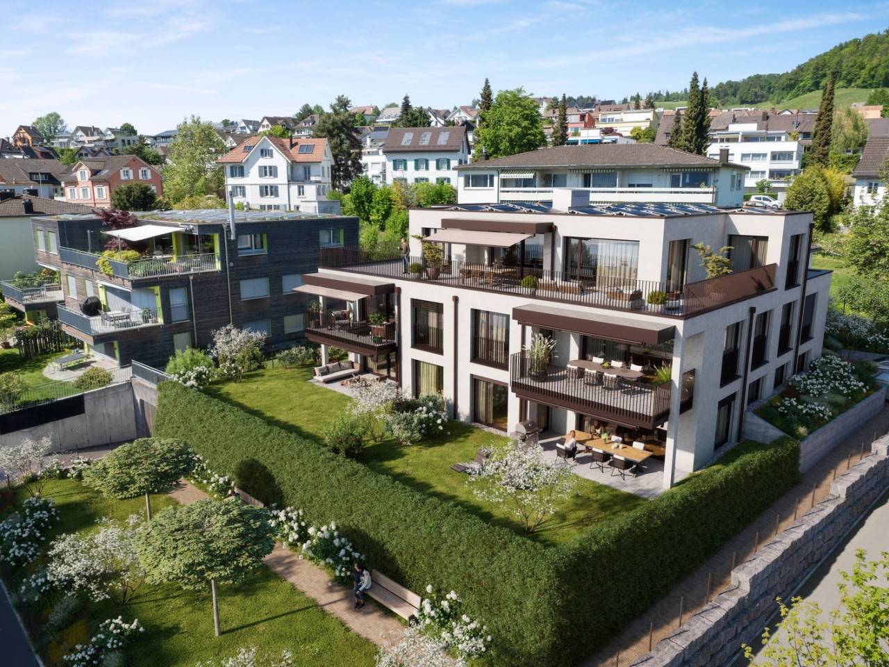 Neubau 4.5-Zimmer Wohnung, 1. OG, 128m2 Wohnfläche, zentrumsnahe Lage, wunderbare Seesicht