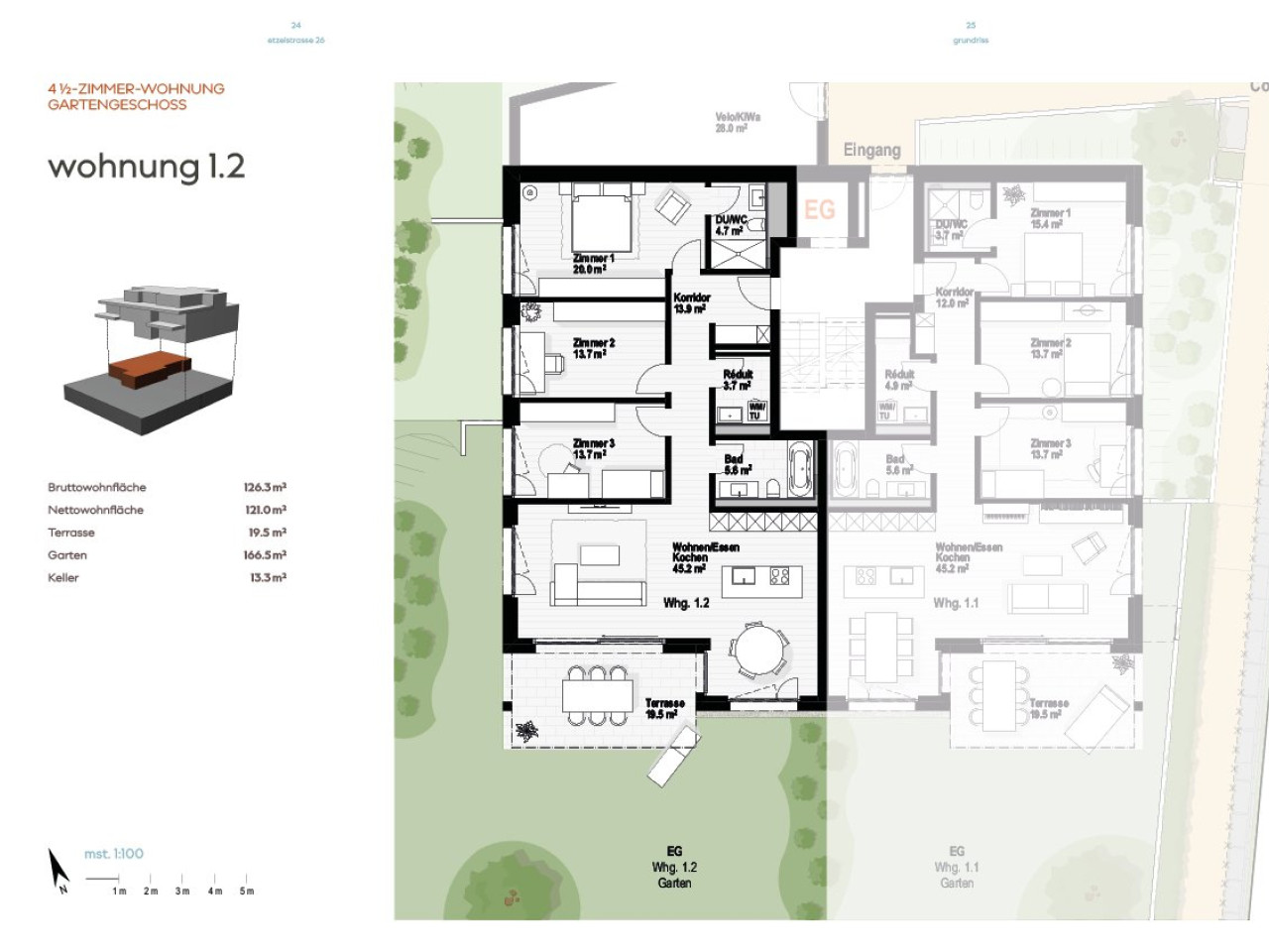Neubau 4.5-Zimmer Gartenwohnung, 126m2 Wohnfläche, zentrumsnahe Lage, Seesicht